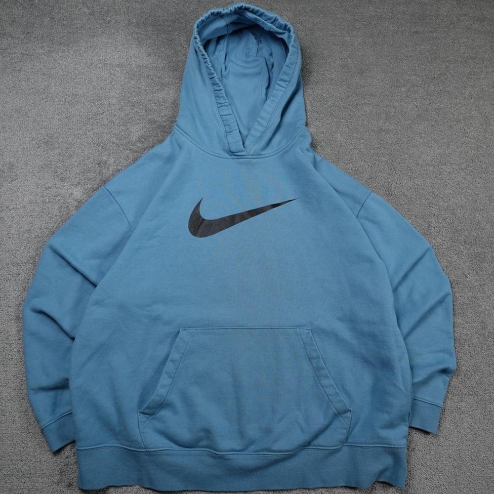 Nike Swoosh Hoodie Cerulean Blue Women's/Unisex L Oversized Fit Double Swoosh - Picture 3 of 8